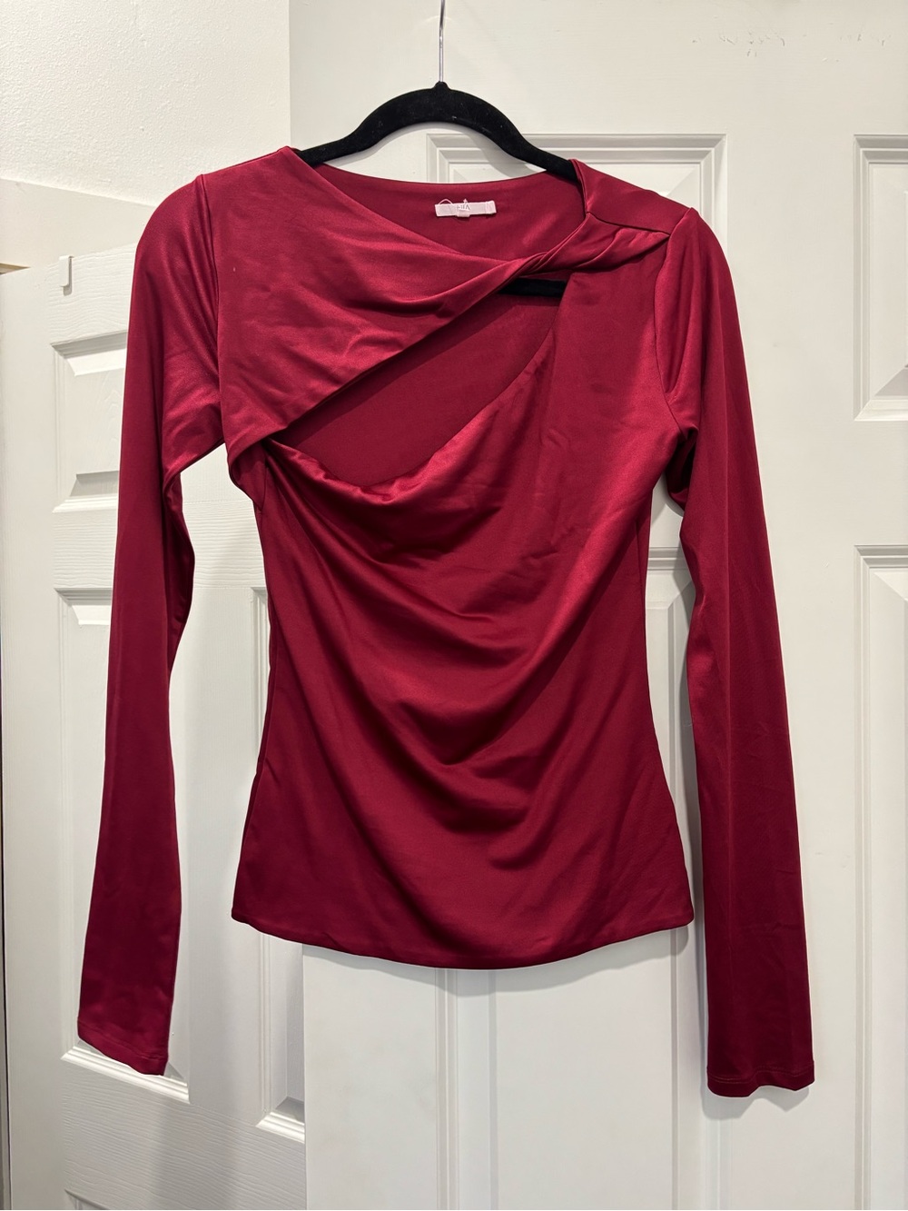 NIA Red Asymmetric Cut Out Long-Sleeve Top